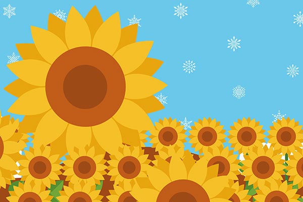 An image of sunflowers and snowflakes